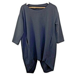 Paolo Tricot Tunic Top Womens Large Oversize Cotton Lagenlook Black Back Zipper